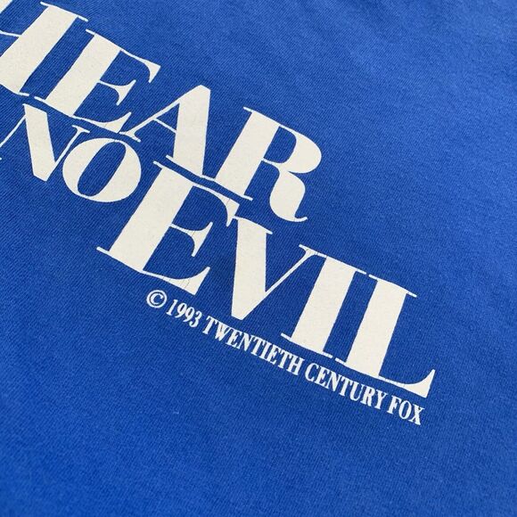 Vintage 1993 Hear No Evil Long Sleeve Horror Movie Promo T-Shirt XL Adult Blue - Picture 3 of 8